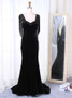 Appliques Tassels Mermaid Scoop Black Velvet Prom Dress