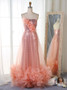 Mermaid  Flowers Spaghetti Straps Rose Gold Peach Sequin Prom Dress