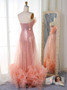 Mermaid  Flowers Spaghetti Straps Rose Gold Peach Sequin Prom Dress