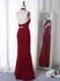 Elegant Mermaid Halter Pearls Appliques Dark Red Prom Dress 