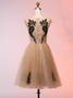 Cute Appliques Short Champagne Tulle Homecoming Dress 