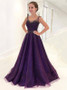 Beading Scoop Floor-Length Purple  Grape Tulle Prom Dress 