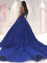 Ball Gown Sweetheart Sequin Royal Blue Satin Prom Evening Dress 