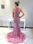 Beading Light Purple Tulle Mermaid V-Neck  Prom Dress