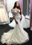 Half Sleeve Tulle Sheer Scoop Neckline Mermaid Wedding Dress
