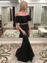 Ruffles Off-the-Shoulder Black Two Piece Mermaid Prom Dress