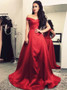 A-Line Off-the-Shoulder Long Ruched Burgundy Satin Prom Dress