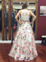 Appliques Print Two Piece Round Neck Floral Chiffon Prom Dress