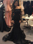 Long Sleeves  Appliques Mermaid Off-the-Shoulder Black Prom Dress