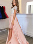 High Low Cap Sleeves Detachable Train Pearl Pink Prom Homecoming Dress 