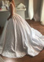 Appliques Satin V-neck Neckline Ball Gown Wedding Dress 