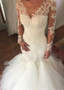  Organza Sheer Long Sleeves Mermaid Wedding Dress With Lace Appliques