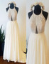 A-Line Halter Sleeveless  Open Back Backless White Prom Dress 