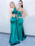 Trumpet Mermaid Jewel Long Turquoise Prom Dress With Split