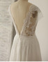 Lace Scoop Cap Sleeves Long Backless White Prom Dress 