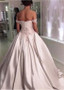 3D Flowers Royal Princess Satin Off-the-shoulder Ball Gown Wedding Dress 
