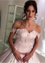 3D Flowers Royal Princess Satin Off-the-shoulder Ball Gown Wedding Dress 
