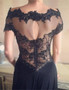 See Through  Off-the-Shoulder Short Sleeves Long Black Prom Dress