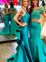 Mermaid V-Neck Long Green Prom Dress With Ruffles