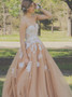 A-Line Sweetheart Sash Appliques Champagne Prom Dress 