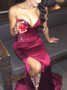 Sexy Burgundy Mermaid Sweetheart Split-Side Elastic Satin Prom Dress