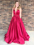 Sexy A-line V-Neck Long Satin Beading Prom Dress