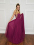 Mulberry Shining Tulle Strapless Fix Rhinestones A-line Prom Dress