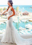  Lace V-neck  See Through Mermaid Wedding Dress With Lace Appliques