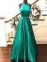 Satin Jewel Beading Cut-out Chapel Train A-line Prom Dress