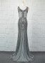  Shining Tulle V-neck Beading Silver Mermaid Formal Dress