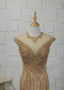 Tulle Jewel  Beading Gold  Sheath/Column Evening Dress