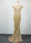 Tulle V-neck Gold Long Sheath/Column Formal Dress