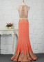 Orange Tulle & Chiffon Jewel Beadings Mermaid Evening Dress
