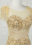 Tulle Jewel Beading Backless Gold  Mermaid Formal Dress