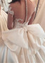 Romantic Satin Sheer Jewel Ball Gown Wedding Dress With Belt & Bowknot