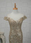 Beading Tulle Off-the-shoulder Gold  Mermaid Prom Dress