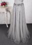 Beading Sheer Back Tulle Jewel Long Gold A-line Prom Dress