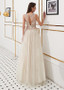 Champagne Tulle Jewel Beading Sequin Floor-length A-line Prom Dress