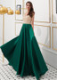 Green Sexy Satin V-neck Beading Floor-length A-line Prom Dress