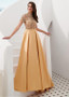 Gold Tulle & Satin High Collar Floor-length Beading A-line Prom Dress