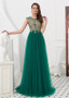  Tulle Jewel Green Lace Appliques Detachable Shawl A-line Prom Dress