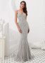 Gold Tulle Spaghetti Straps Rhinestones Long Mermaid Evening Dress