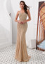 Gold Tulle Spaghetti Straps Rhinestones Long Mermaid Evening Dress
