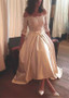 Bowknot Lace & Satin Off-the-shoulder Hi-lo A-line Wedding Dress