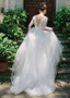 Long Sleeves Lace & Tulle V-neck Lace Appliques A-line Wedding Dress 