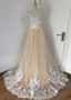 Tulle Jewel Appliques  A-line Wedding Dress With  Belt