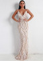 Champagne Sequin Spaghetti Straps  Sheath Column Prom Dress