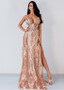 Sequin Spaghetti Straps Gold  A-line Prom Dress