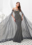  Sweetheart Silver Mermaid Evening Dress With Detachable Shawl