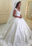 Satin V-neck 3D Flowers Beading Ball Gown Wedding Dresses